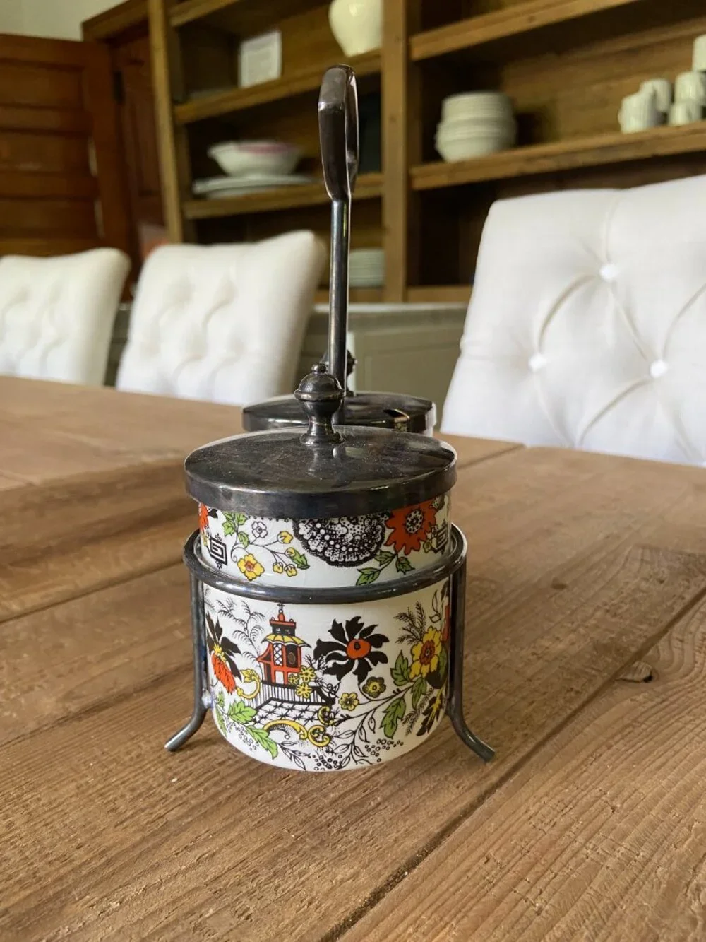 vintage porcelain condiment jar set, retro porcelain kitchen canister set